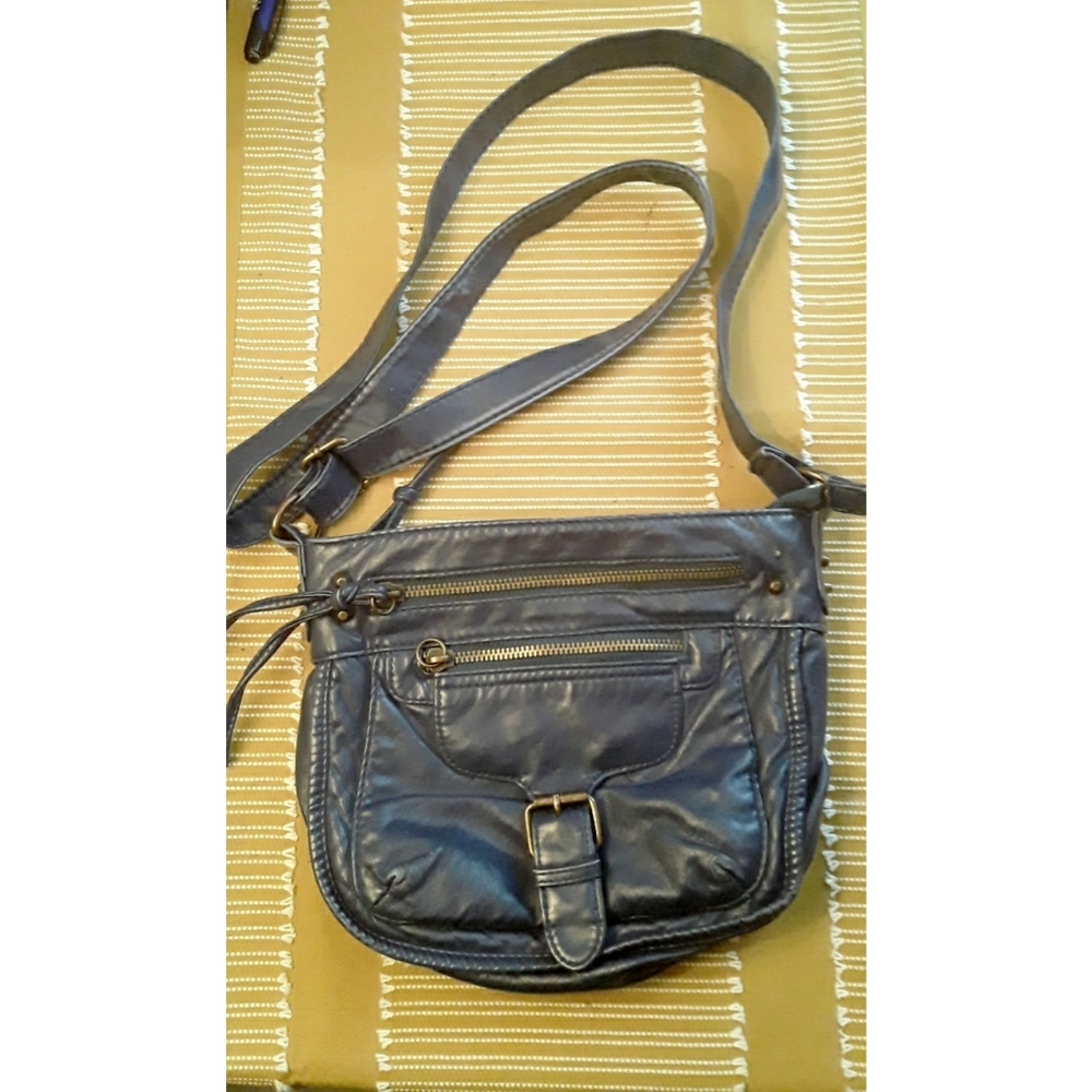 Blue Vegan Leather Crossbody Purse